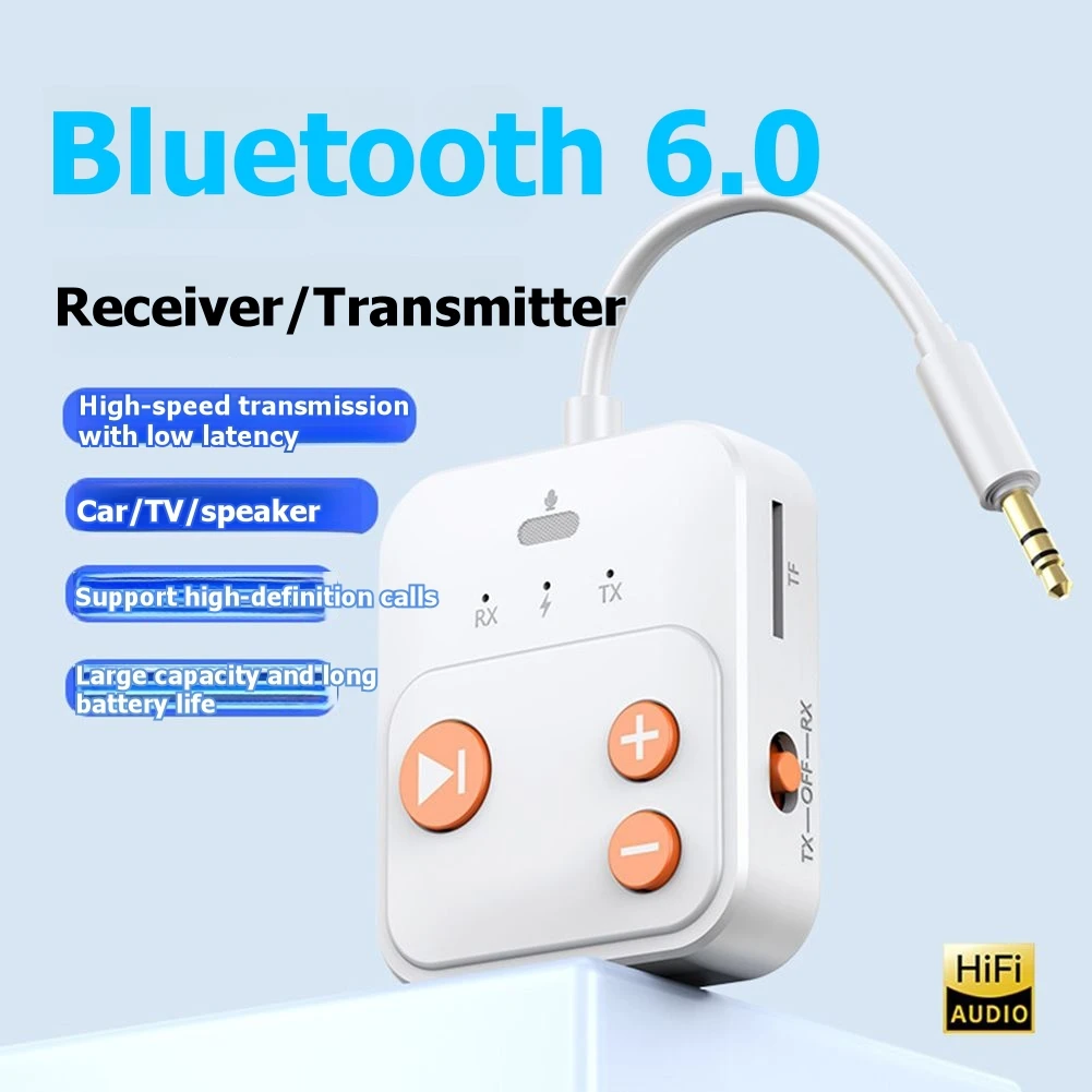 Wireless Audio Receiver Bluetooth 6.0 Adapter TF 3.5mm AUX Dual Device Adapter for TV Car Speakers Switch