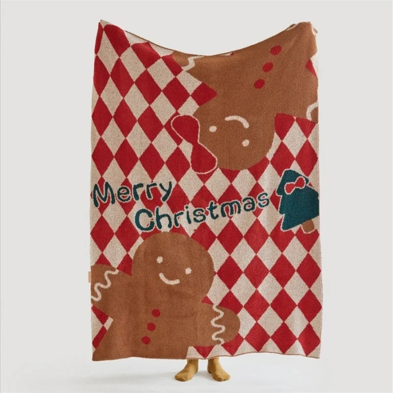 

2025 New Half Fleece Sofa Blanket Christmas Atmosphere Warm Autumn Winter Holiday Decoration Gingerbread Wish Design