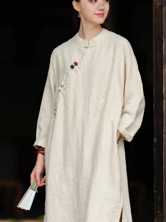 Setelan Zen Wanita dari Katun Linen Kasual Longgar dengan Pakaian Pendeta Buddha Tradisional Tiongkok...