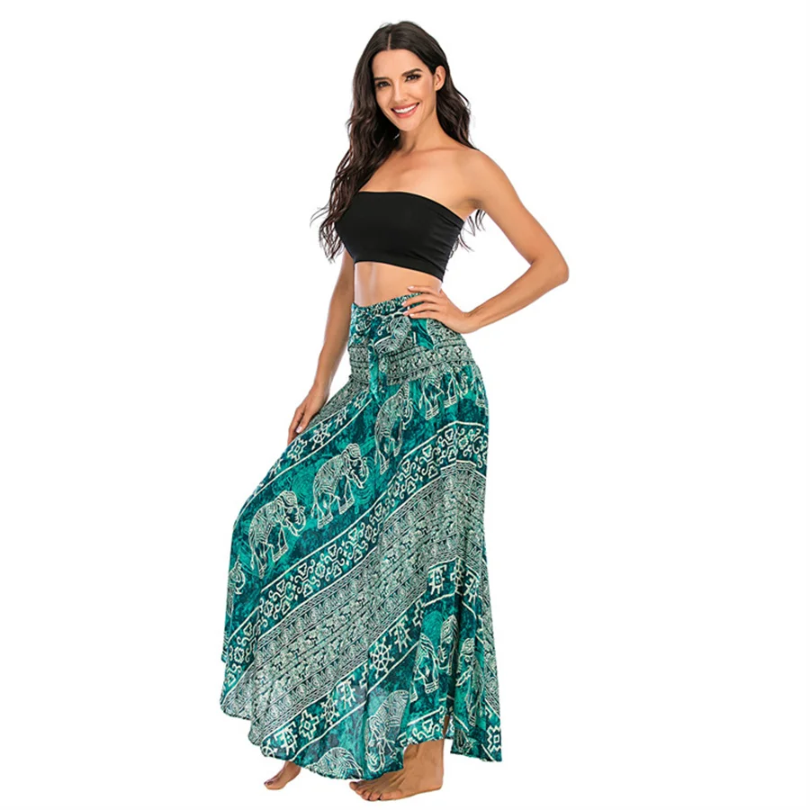 Women Fashion Casual Printed Loose Pants Bohemian Beach Holiday Bloomers Pocket Sunscreen Loose Pants Thai Yoga Sports  Pant