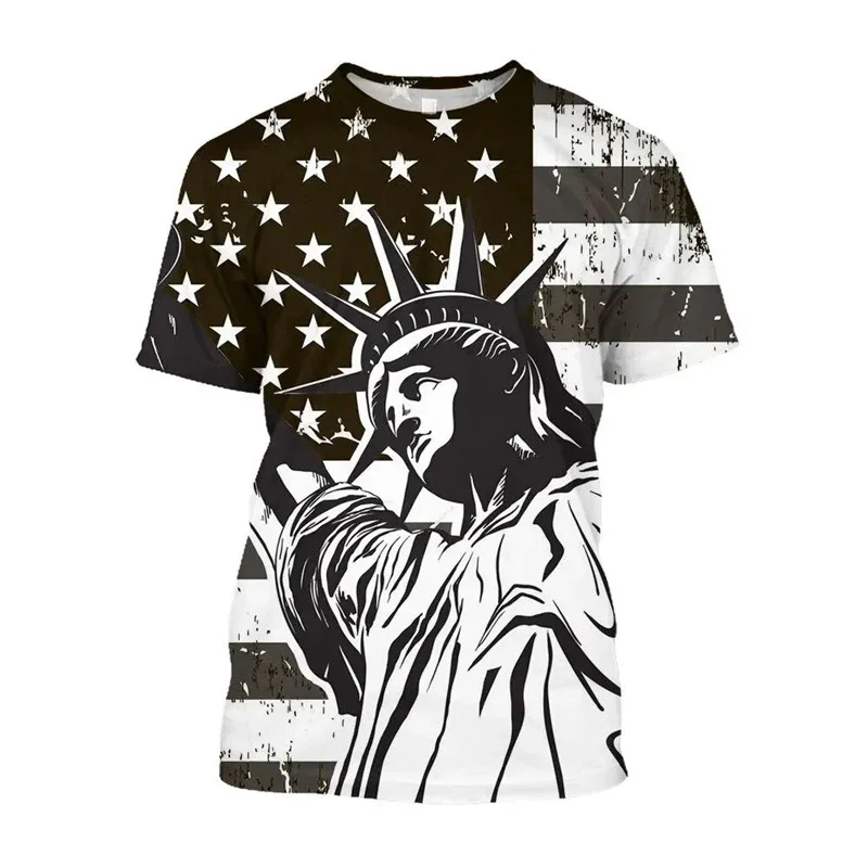 

American Flag Graphic T-shirt Men 3d Printed USA Statue of Liberty T Shirt Summer Spring Short Sleeves Round Neck Tee Shirts