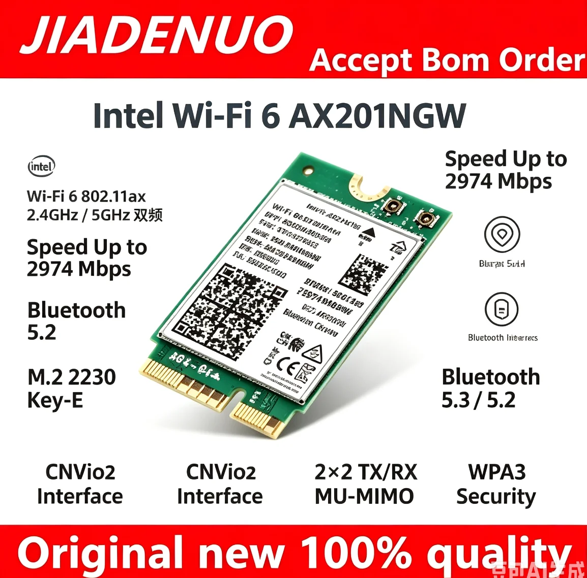 (1 個) 100% オリジナルの新しいインテル AX201NGW AX201 WIFI6E ギガビットワイヤレスネットワークカード CNVI Bluetooth 5.3