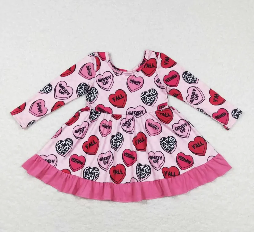 فستان أطفال بدون موك مطبوع عليه قلب للفتيات في عيد الحب بطول الركبة #3