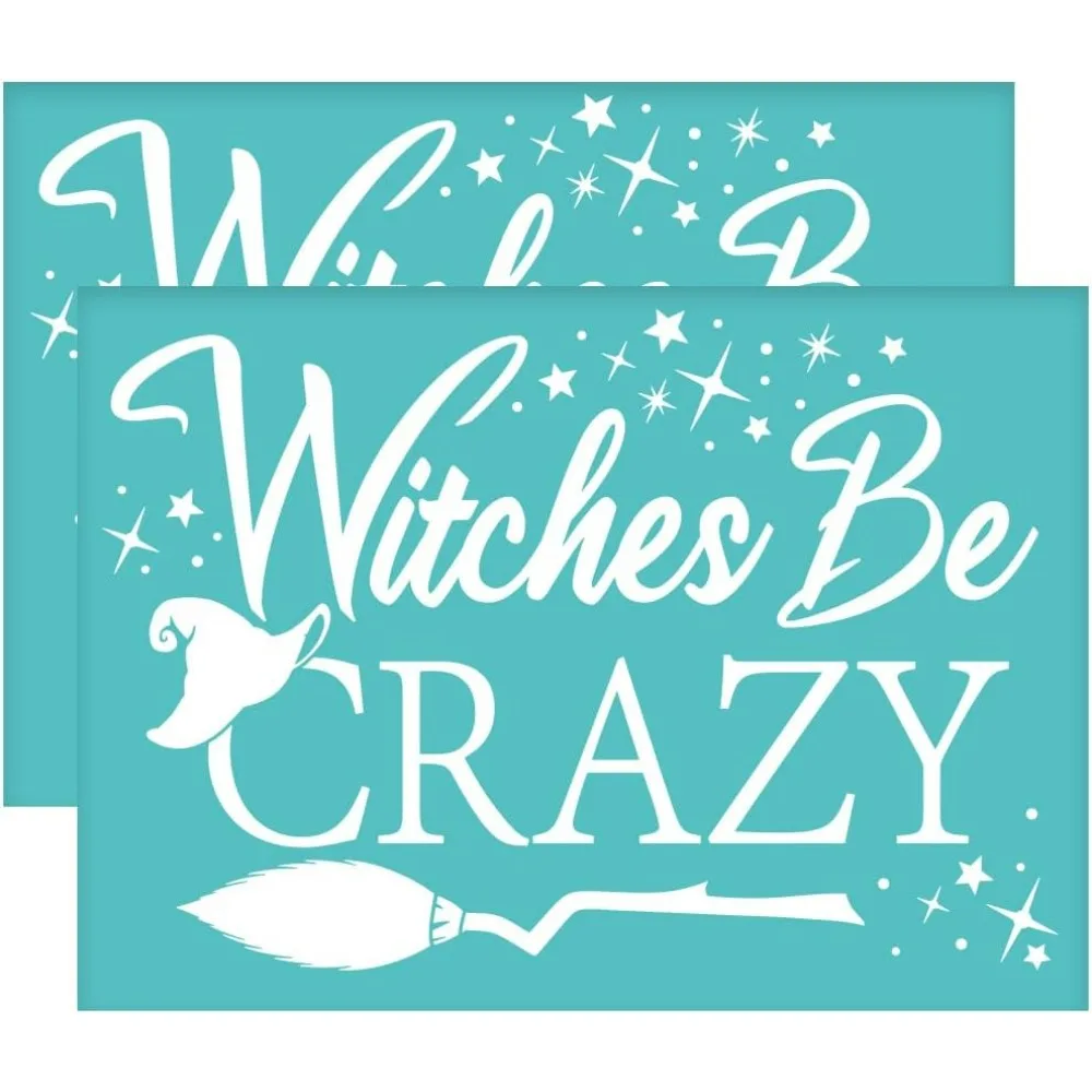 2Pcs 7.7x5.5 Inch Witch Theme Self-Adhesive Silk Screen Printing Stencil Witches Be Crazy Silk Screen Stencil Witches Day Mesh