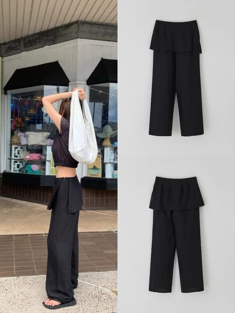 ハイウエスト ドレープ ワイドレッグパンツ レディース デザインセンセーション トラウザーズ フロア丈 カジュアルパンツ 通勤 スタイリッシュ シンプル ファッション