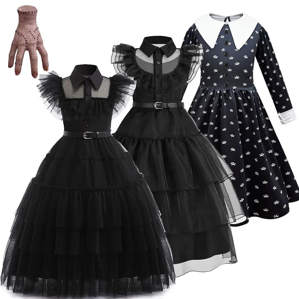 

Girls Princess Dress Children Addams Party Layered Disguise Kids Cosplay Halloween Fantasy Wednesday Dancing Costume 4-12 Years