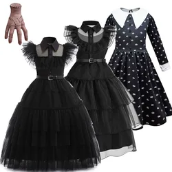 Girls Princess Dress Children Addams Party Layered Disguise Kids Cosplay Halloween Fantasy Wednesday Dancing Costume 4-12 Years