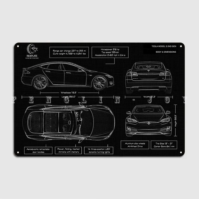 Tesla Model S 2nd Generation Metal Sign Club Party Club Bar Personalized Garage Decoration Tin Sign Posters