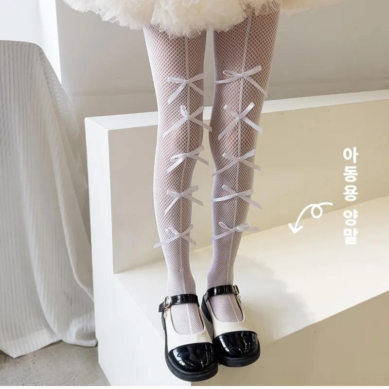 1 Pair Summer Tight for Kids Girl Sweet Princess Bowknot Style Pantyhose for Children Thin Soft Breathable Fishnet Stocking Sock