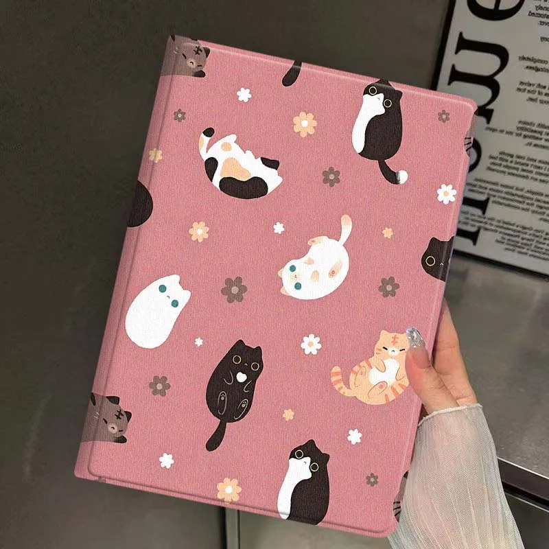 Cartoon Cat Kitten Pattern For iPad Pro Mini Air 1 2 3 4 5 6 7 10 11 th 8 9 gen 11 M4 M5 Foldable Tablet Case Cover