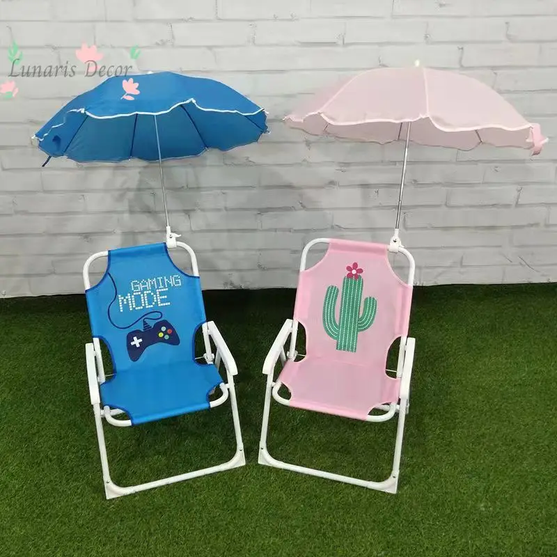 Children's beach chair with umbrella, INS style cartoon stool, baby backrest chair with sun umbrella, folding chair