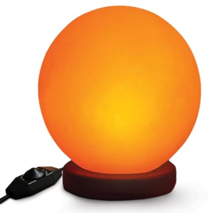 

Himalayan Salt Lamp Globe 5-Inch Hand-Carved Crystal Rock Sphere Moon with Wooden Base and UL-Listed Dimmer Cord Warm Ambient L