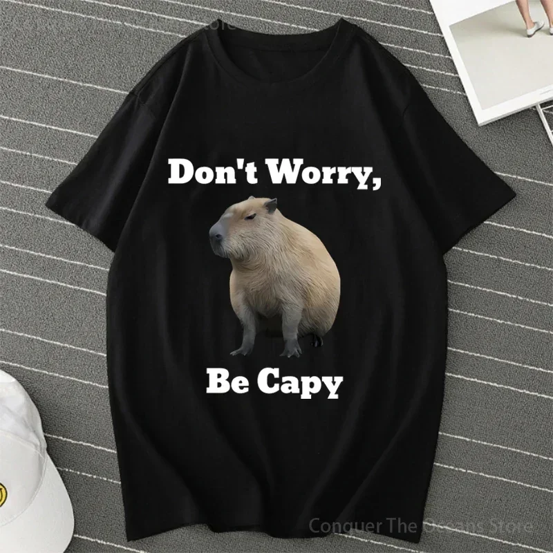 Don't Worry Be Capy Capybara Print Cotton Men‘s T-Shirt  And Women Tee Clothing Casual O-Neck Short Sleeve Streetwear T-Shirt