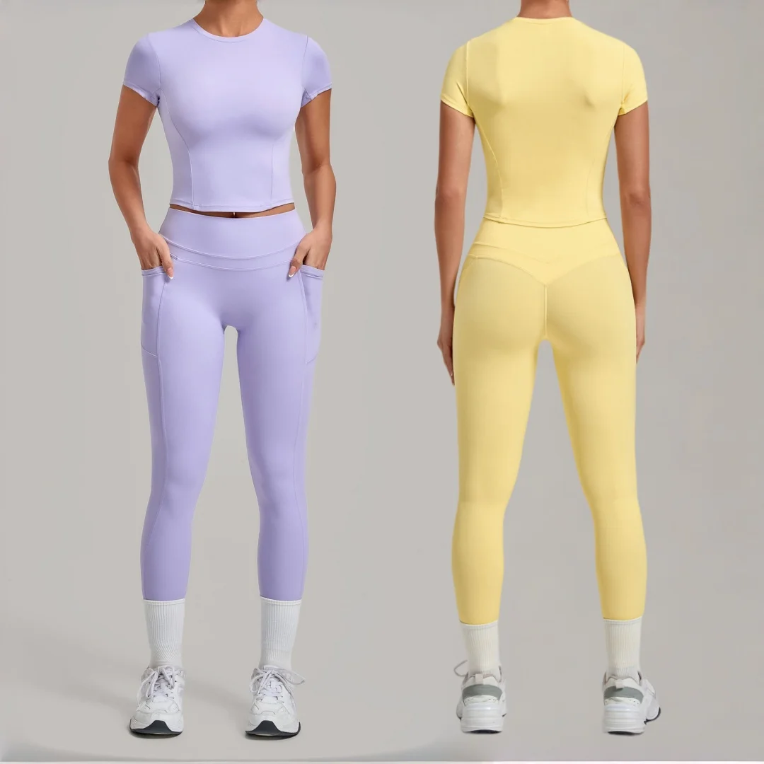 

Women's Yoga Suit High Waist Hip Lift Short Sleeve Pants Sports Fitness Pilates Running Casual Workout Gym Leggings Yoga Suit