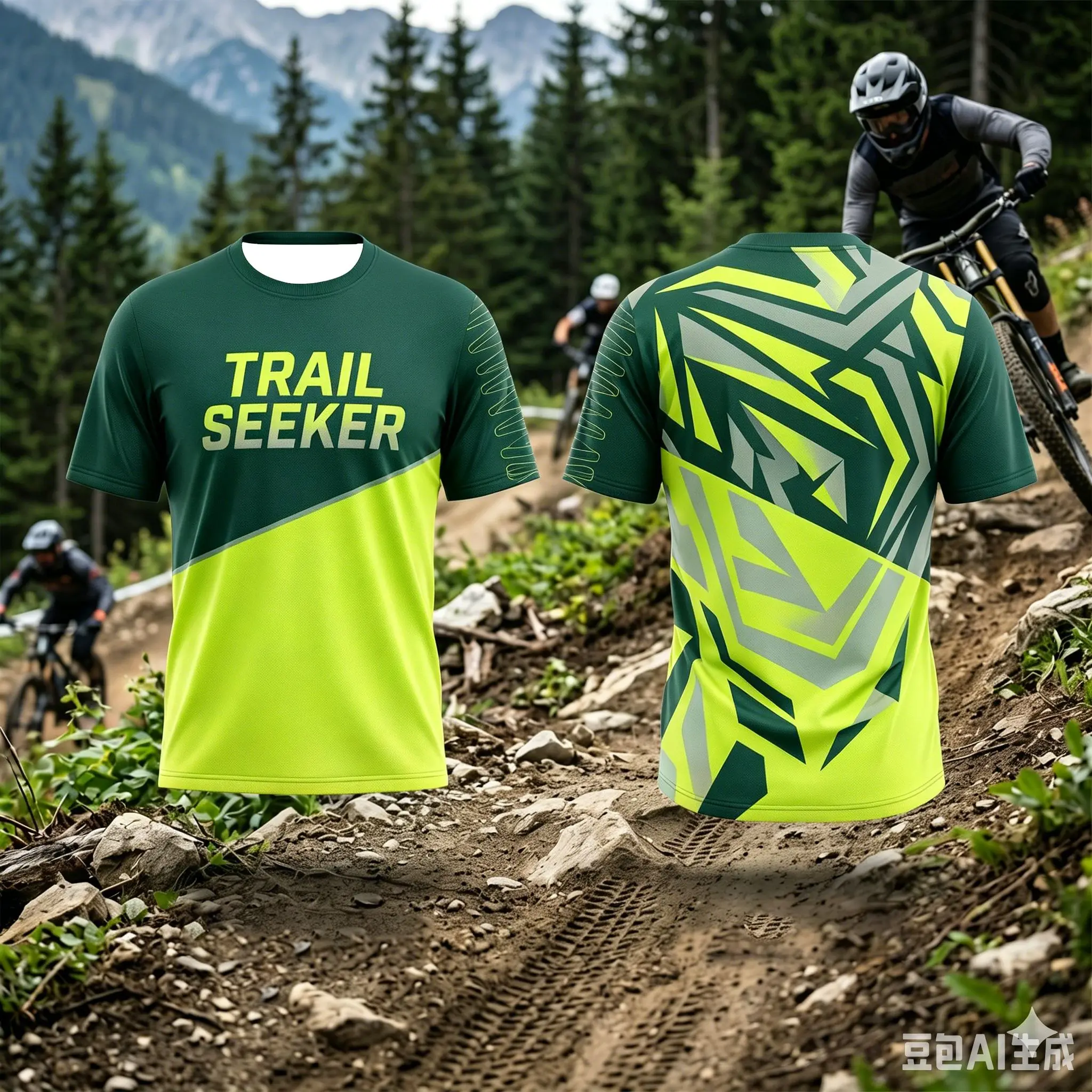 Men MTB Short Sleeve Jersey Trail Seeker Letter Print Geometric Pattern Quick Dry Cycling Shirts Family Matching Outfits