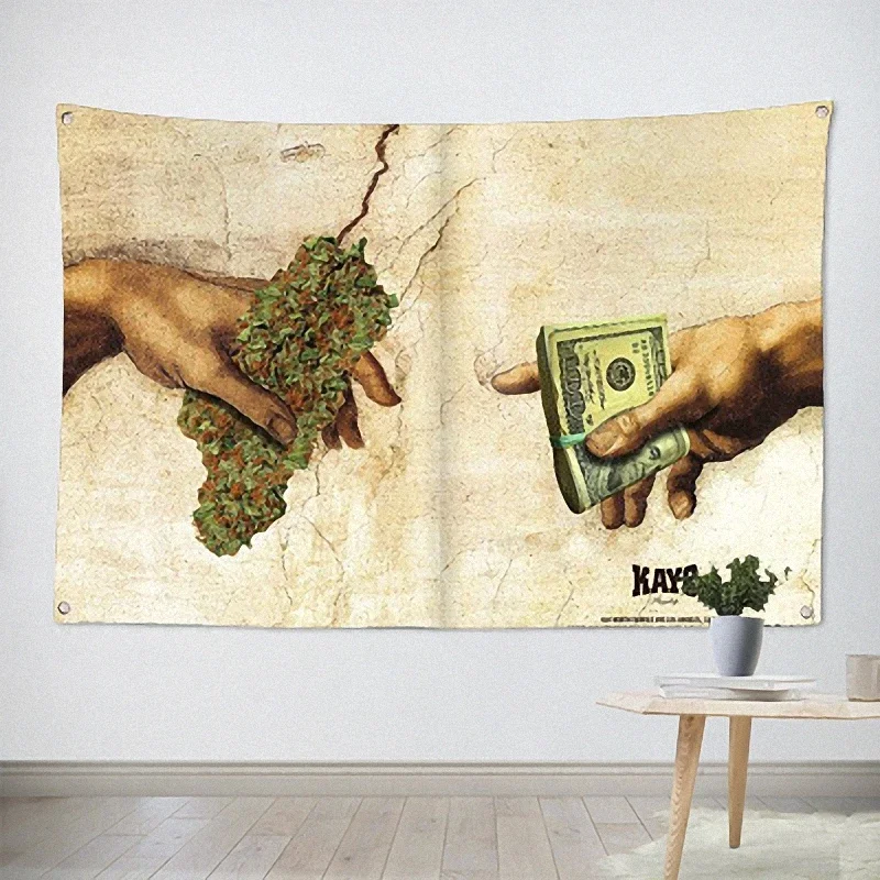 Jute and Dollar Transactions Poster Four Holes Banners Wall Flags Tapestry Cloth Art Bar Cafe Hotel Theme Background Decoration