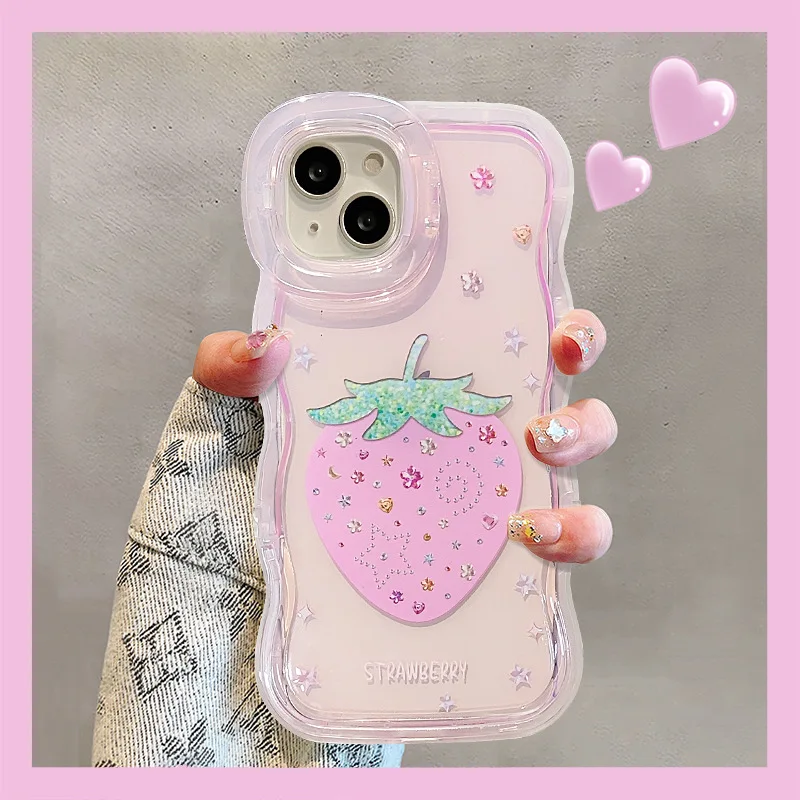 

Strawberry Chain Suitable for Apple 17 Pro max Transparent Phone Case iPhone 15 Double Stand 16 Huawei 14 Silicone