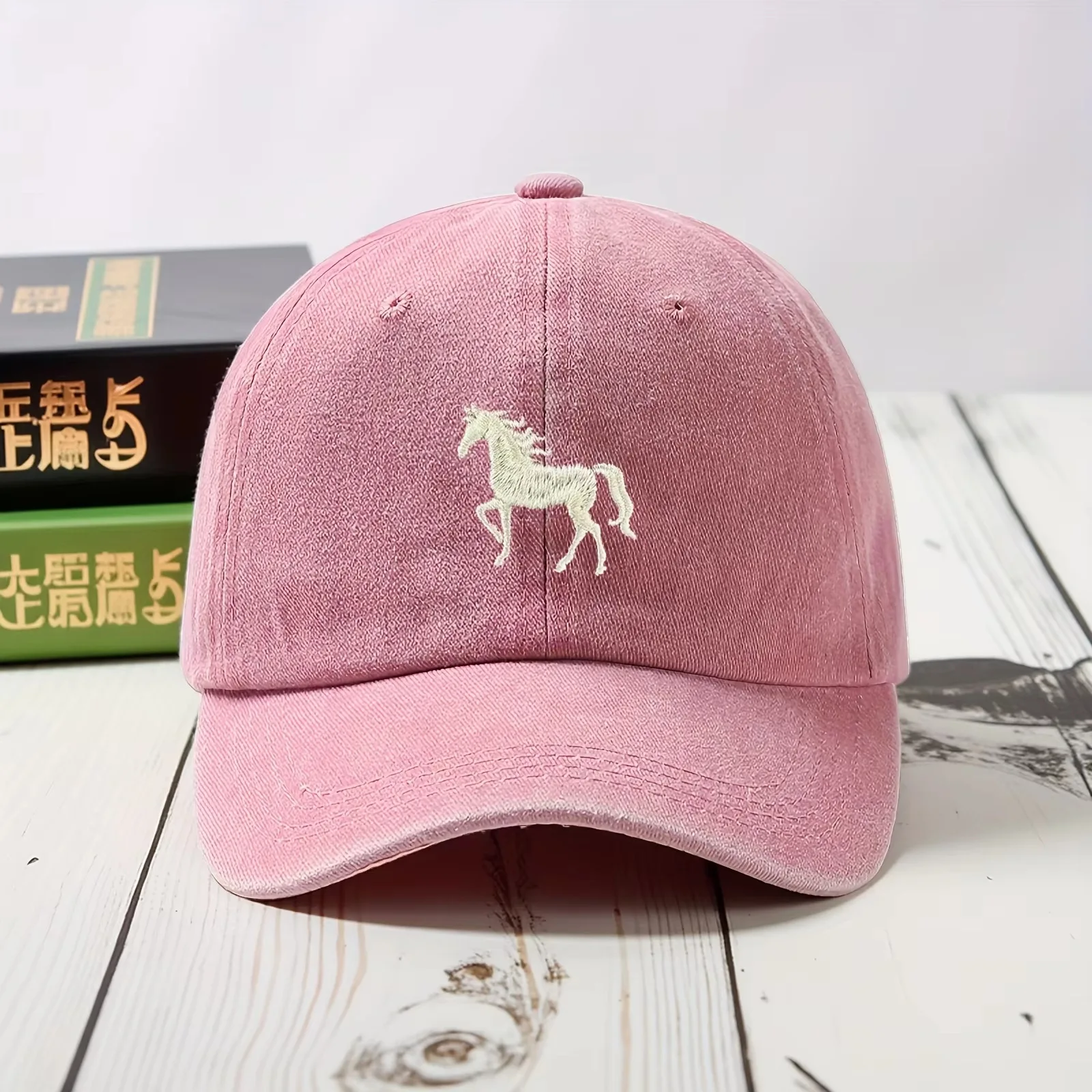 Running Stitch Embroidered Baseball Cap, Vintage Washed Soft Top Adjustable Outdoor Sunshade Hat