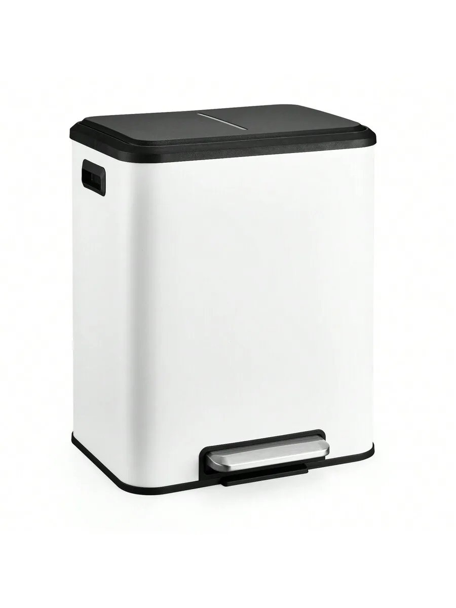 

Rectangular Hands-Free Kitchen Trash Can With Foot Pedal Dual Compartment Recycling Bin