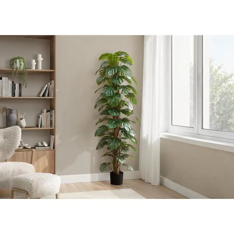 

Штуческое растение Монстеры высотой 83 дюйма, зеленые листья для декоративного пола в помещении, черный горшок, идеальный домашний декор