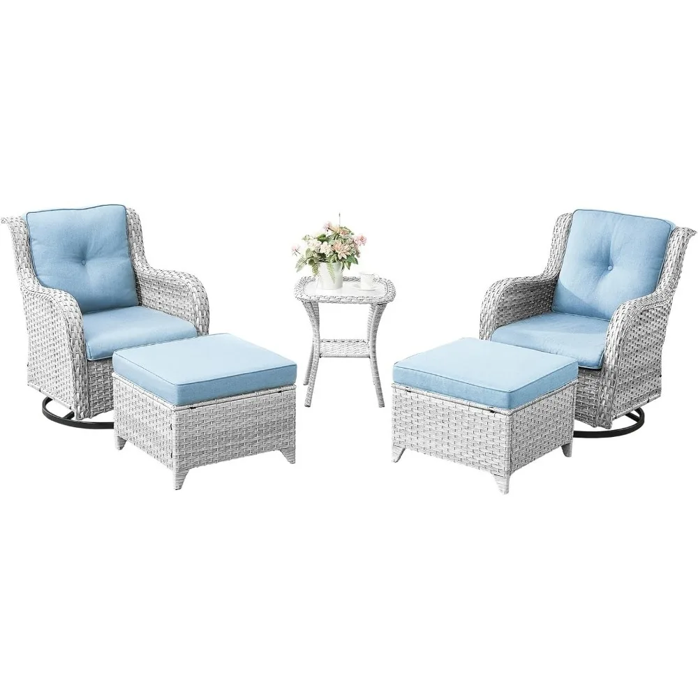 Patio Swivel Rocker Furniture Set: Outdoor Swivel Glider Wicker Chairs with Ottomans Side Table, Outdoor Furniture