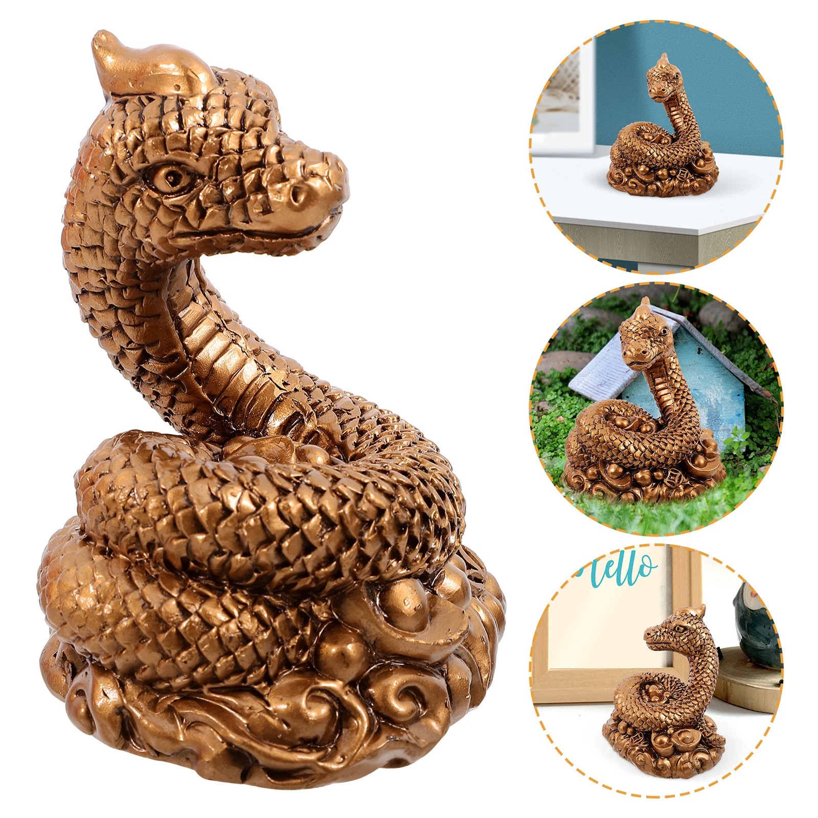 

Wealthy Snake Resin Ornament Smooth Compact Desktop Garden Decoration Lifelike Chinese Zodiac Snake New Year Gift