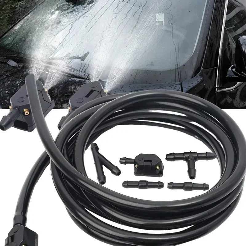 Universal Windshield Washer Nozzle and Hose Kit Adjustable Car Washer Jet Replacement with Connectors for Most Cars Repair Kit