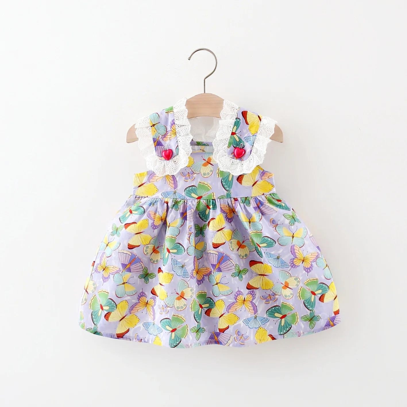 Summer New Butterfly Printed Cotton Dress For Girls Korean Version Sweet And Cute Little Butterfly Princess Dress