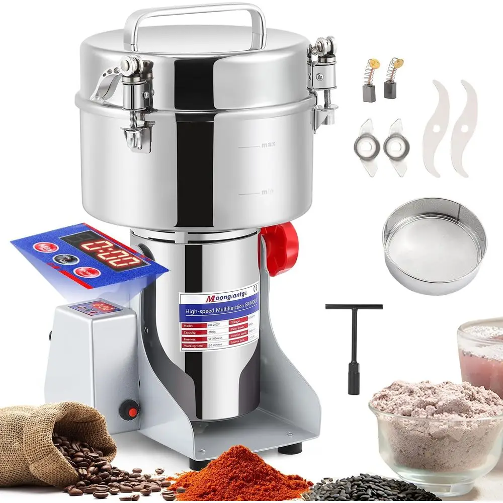 

2500g LED Digital Grain Mill Electric Spice Grinder - StainlSteel High Speed hine Pulverizer or Kitchen Cereals Herb Pepper Coee