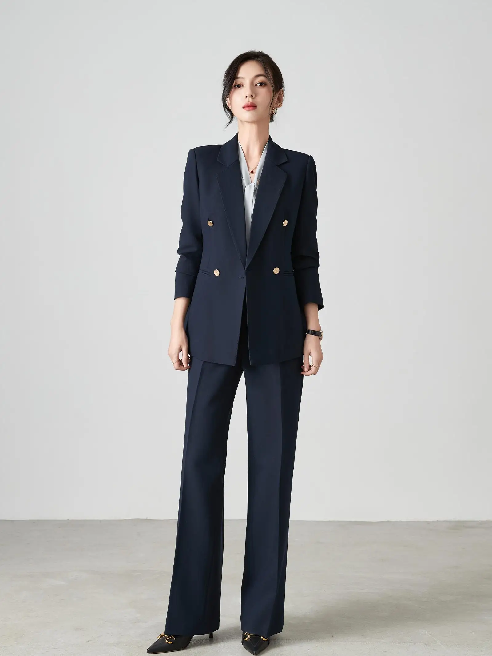 

Официальный приталенный костюм Busin, брюки с металлическими пуговицами и вышитым дизайном, профессиональные прямые брюки и комплект джета