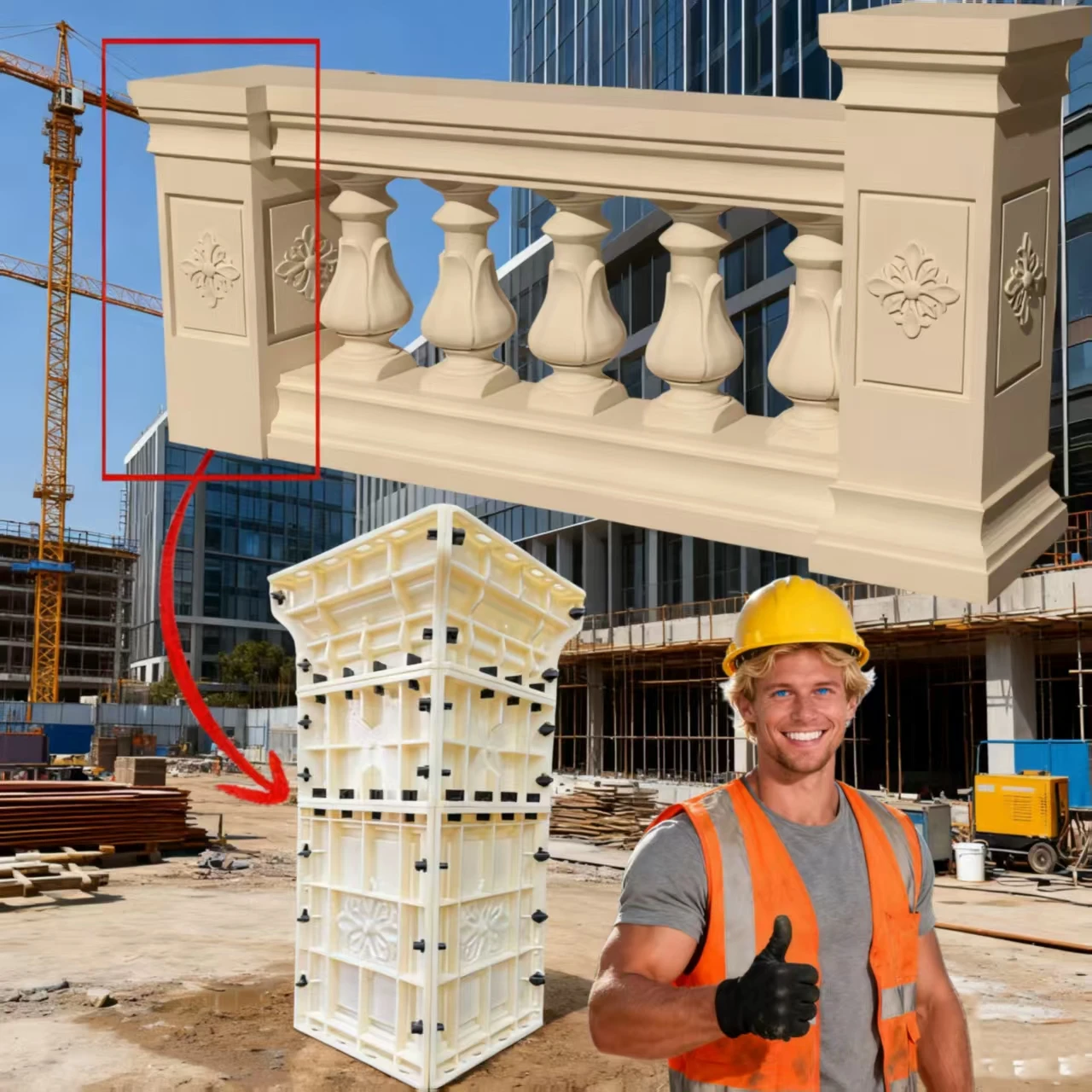 (Exclusivamente para usar con nuestros barandillas) Columnas espaciadoras que se pueden combinar con barandillas de 60 cm de alto, moldes de pilar, específicamente para hormigón y cemento, fácil de desmoldar, antiadherente, moldura única vez, fácil de usar