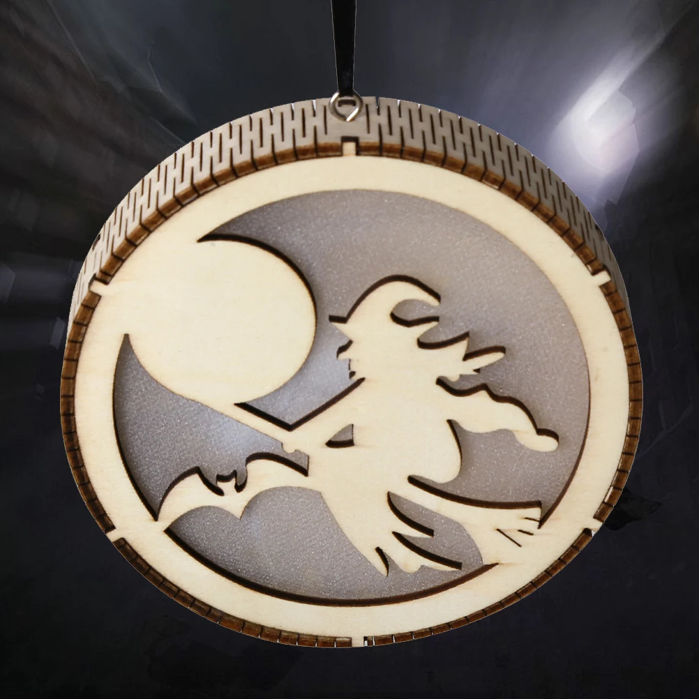 Ornament Witch Decoration Light Halloween Hanging Wooden Decorative Lights LED Lamp