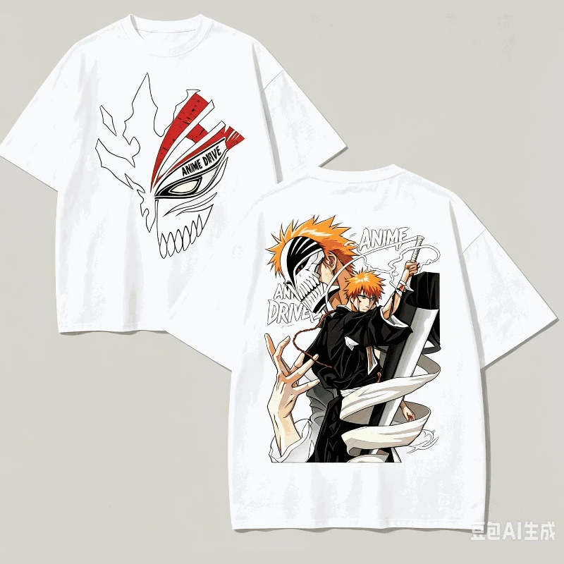 Anime Bleach Ichigo Kurosaki Graphic T‑shirt Unisex Short Sleeve Tee Hollow Mask Character Print Harajuku Otaku Streetwear Tops