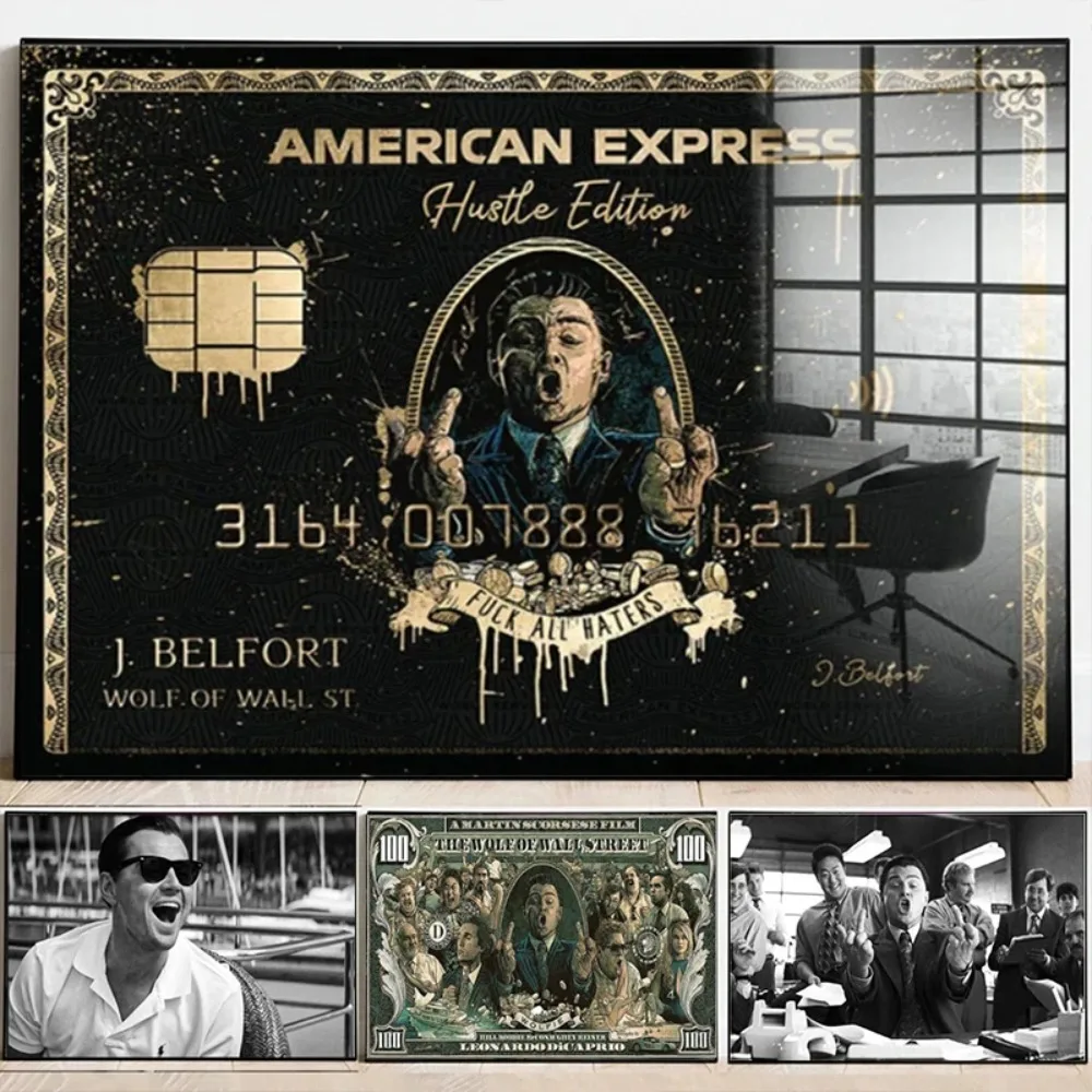 Affiches de films classiques The Wolf of Wall Street, impressions de photos de magnats financiers American Express pour la décoration de la pièce, peinture sur toile