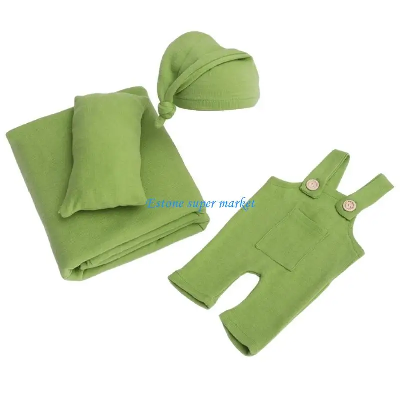 090B Baby Monthly Photography Wrap Set with Pillow & Hat Completes Newborn Photo Props Baby Outfit for Memorable Pictures