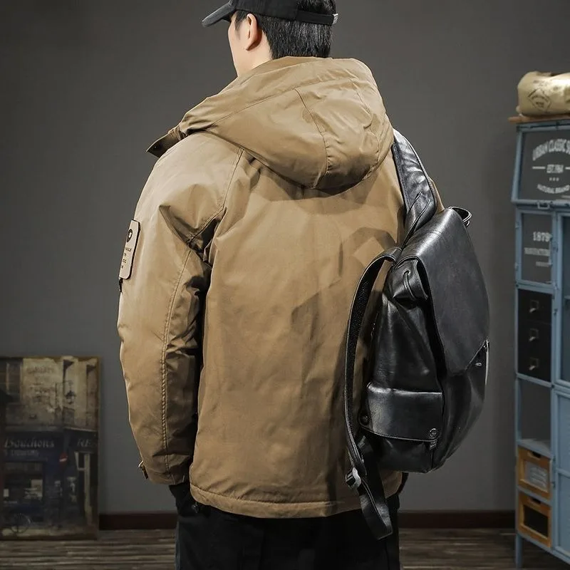 Winter Outdoor Windproof Hooded Workwear Down Jackets Men's Mountaineering and Skiing Sports Windbreakers Thick Outerwear Trend