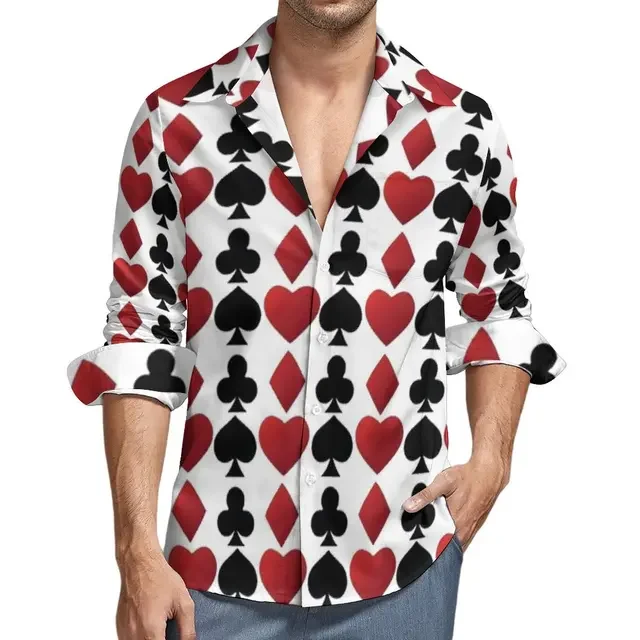 Men's Long Sleeves Shirts Poker Symbols Casual Male Playing Card Suits Shirt Long Sleeve Funny Blouses Spring Clothes Shirts