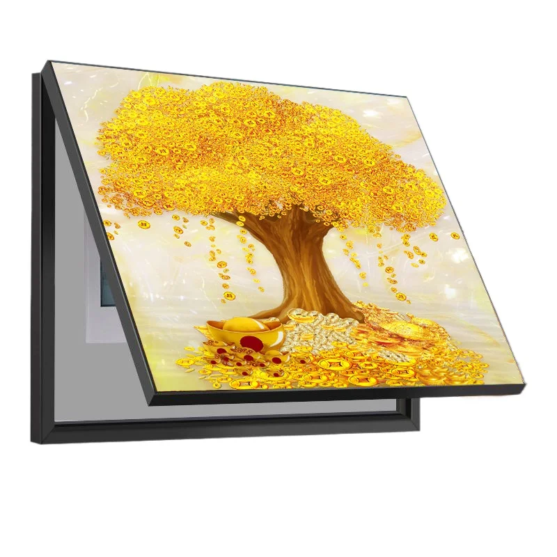 Fortune tree meter box, living room decorative painting horizontal distribution box occlusion, power switch box mural 45*35cm