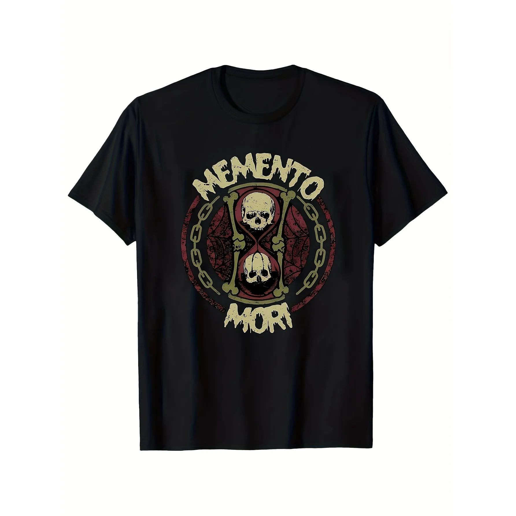 Men'S Gothic Heavy Metal T-Shirt - Nemento Mori Skull And Hourglass Graphic Comfortable Crew Neck Tee
