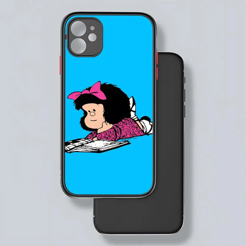 MINISO-Hot M-Mafalda Girl Phone Case Matte Transparent For 16 15 IPhone 12 11 13 Pro Max X XR 8 Plus Back Cover