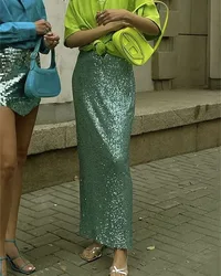 Sequin Female Sexy Maxi Skirt Summer Fashion Glitter High Waist Loose Elegant Club Long Skirt Sparkle Women Long Skirt New S-3XL