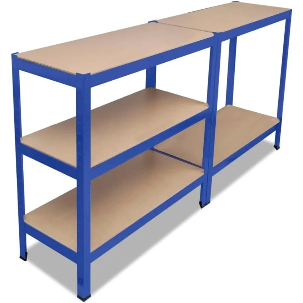 Rak Penyimpanan 5-Lapisan dari Logam dan Kayu Rekayasa untuk Garasi, Rak Hemat-Ruang, Kelas Komersial, Biru