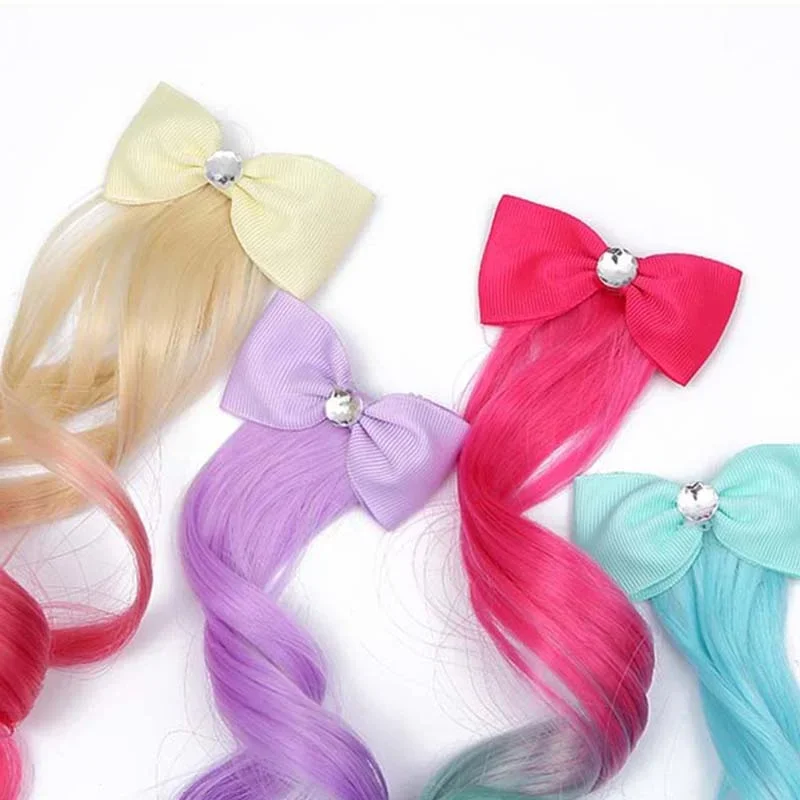 Cute Children Gradient Bow Hair Clips Headdress Ponytail Hair Ropes Baby Girls New Colorful Wig Pigtail Elastic Kids Headwear