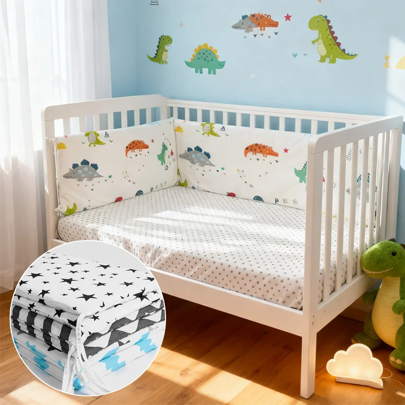 Babybett, verdickte Stoßstangen, Reißverschluss-Design, einteiliges Kinderbett um Kissen, Kinderbett-Schutzkissen, 200 x 30 cm
