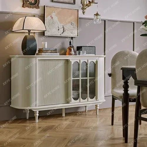 Light Luxury Entrance Cabinet Living Room Glass Sliding Door Locker Retro Solid Wood Sideboard