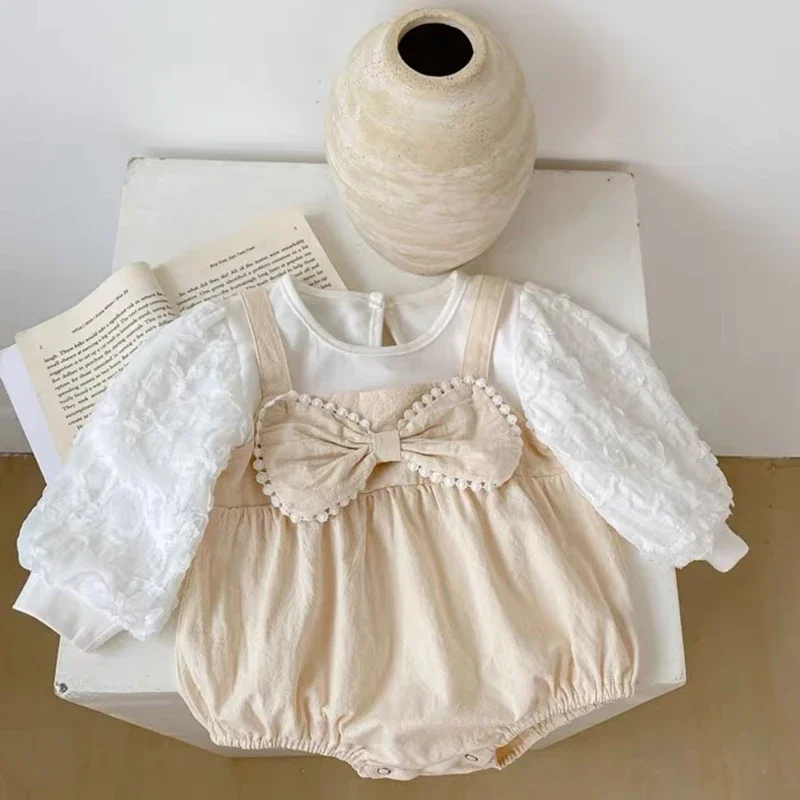 

Autumn Baby Girls Clothes Infant Floral Baby Girl Bodysuit Cute Princess Big Bow Girls Jumpsuit Cotton Newborns Clothing Romper