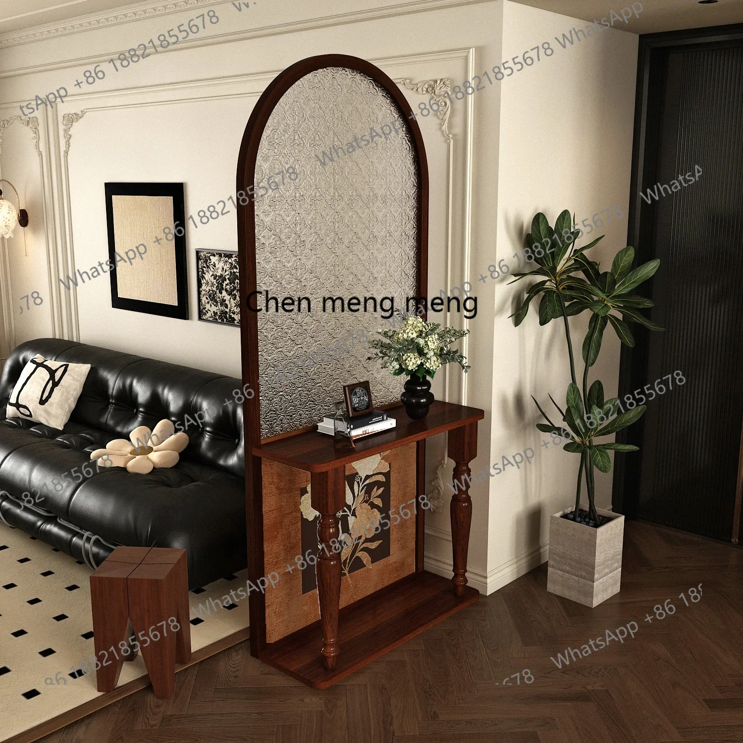 

Hot sales Medieval entrance screen partition cabinet glass living room retro decorative cabinet entry door blocking solid wood s