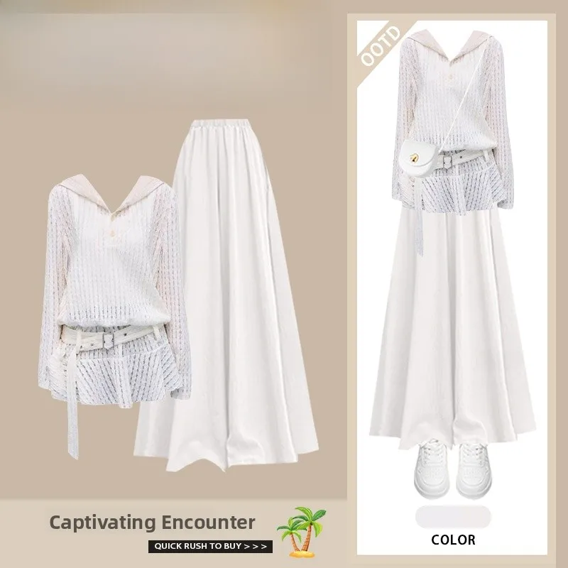 

Spring Women's Hoodie Dress Slimming Casual Two-Piece Set Pure Desire Korean Style Versatile Comfortable Polyester Fiber