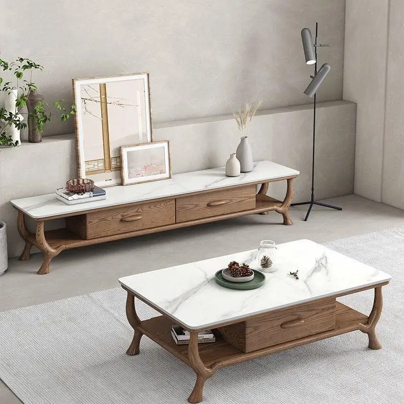 Nordic solid wood coffee table and TV cabinet combination, modern minimalist small apartment living room, home sintered stone co