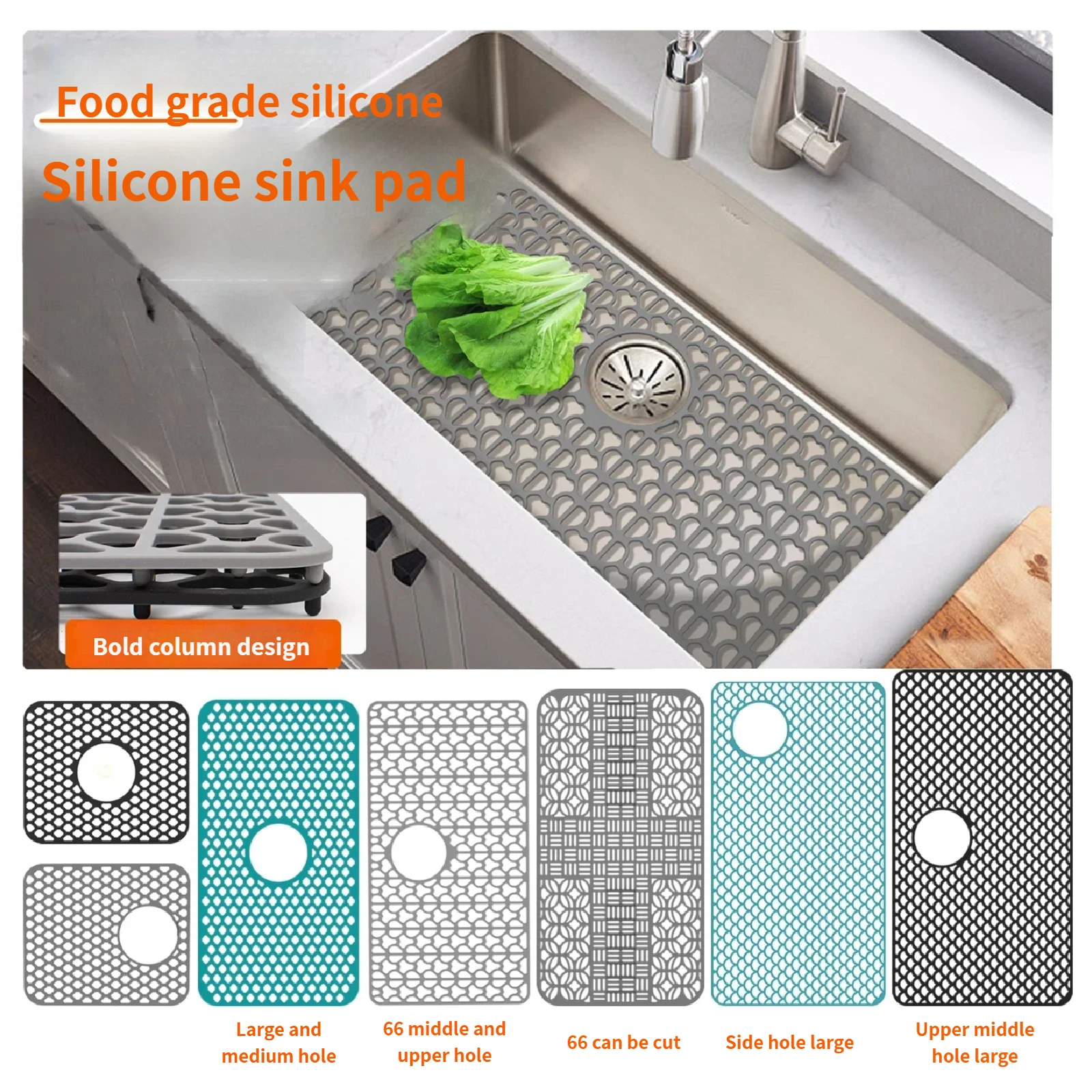 Silicone Kitchen Sink Mat with Drainage Holes - Multi-Compartment Dish Drying Pad, Non-Slip Sink Protector for Dishes